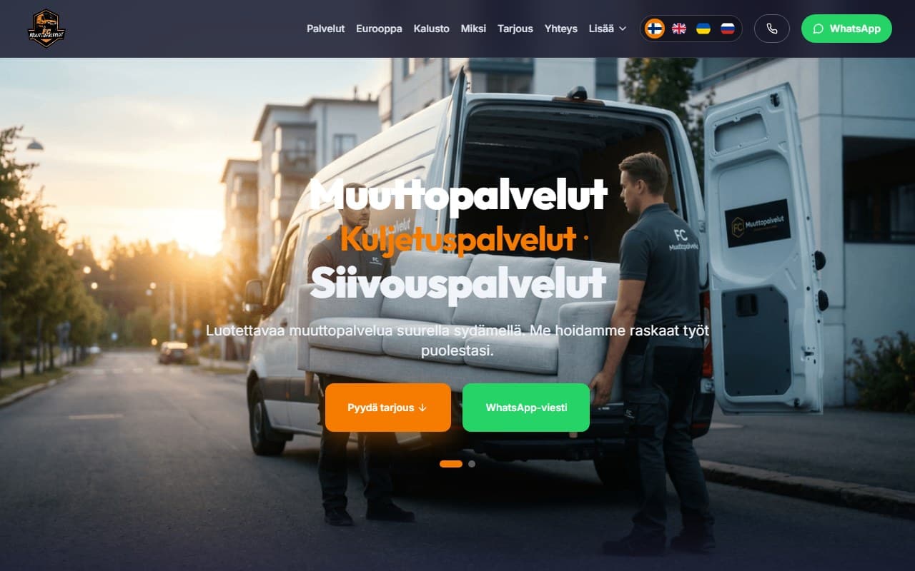 FC Muuttopalvelut yrityksen verkkosivu Suomessa — muuttopalvelut Vantaalla ja Uudellamaalla