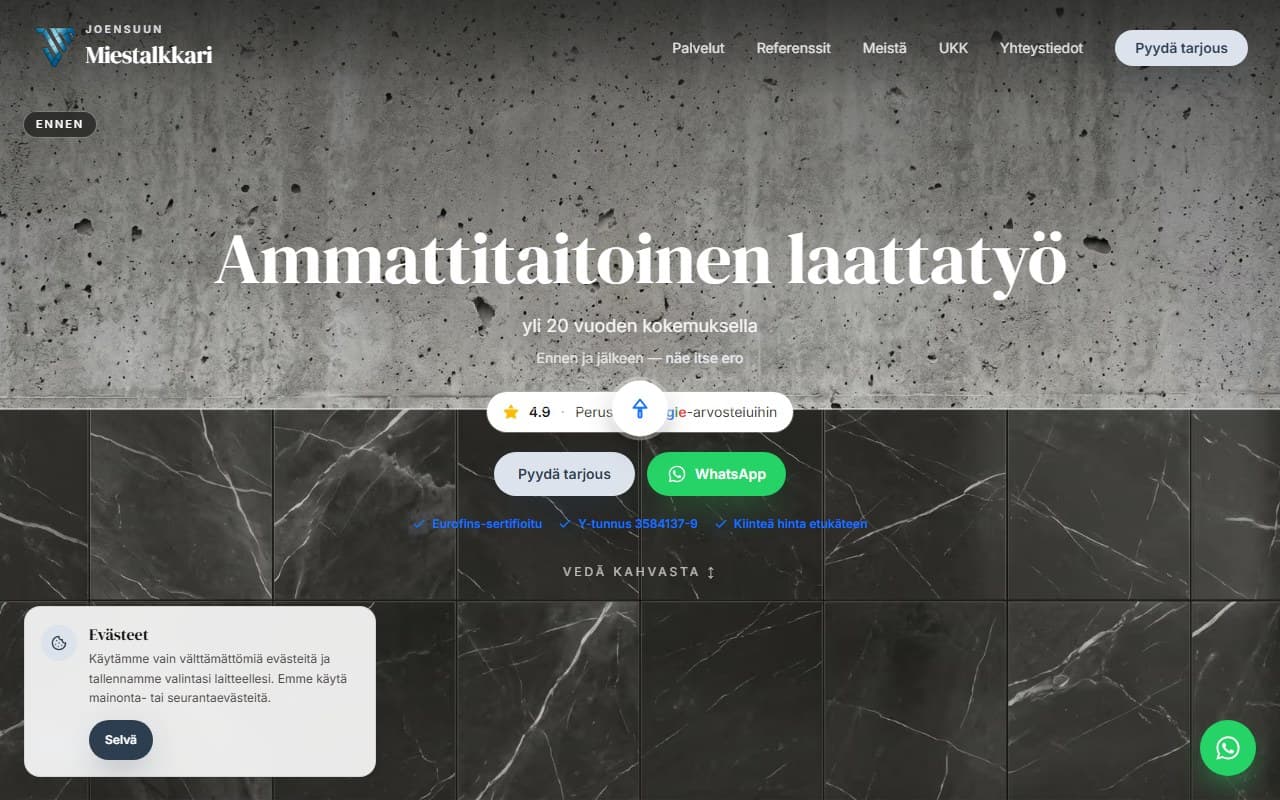 Kotiremontointi yrityksen verkkosivu Suomessa - kotiremontti- ja laatoituspalvelut pienyritykselle
